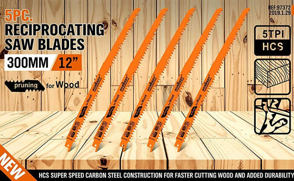 5Pc 300Mm Reciprocating Saw Blades 5Tpi Wood Timber Pruning Tool W/T Case