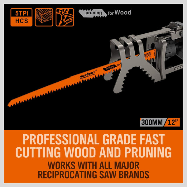 Horusdy 5Pc 300Mm Reciprocating Saw Blades 5Tpi Wood Timber Pruning Tool W/T Case Other Welding Equipment
