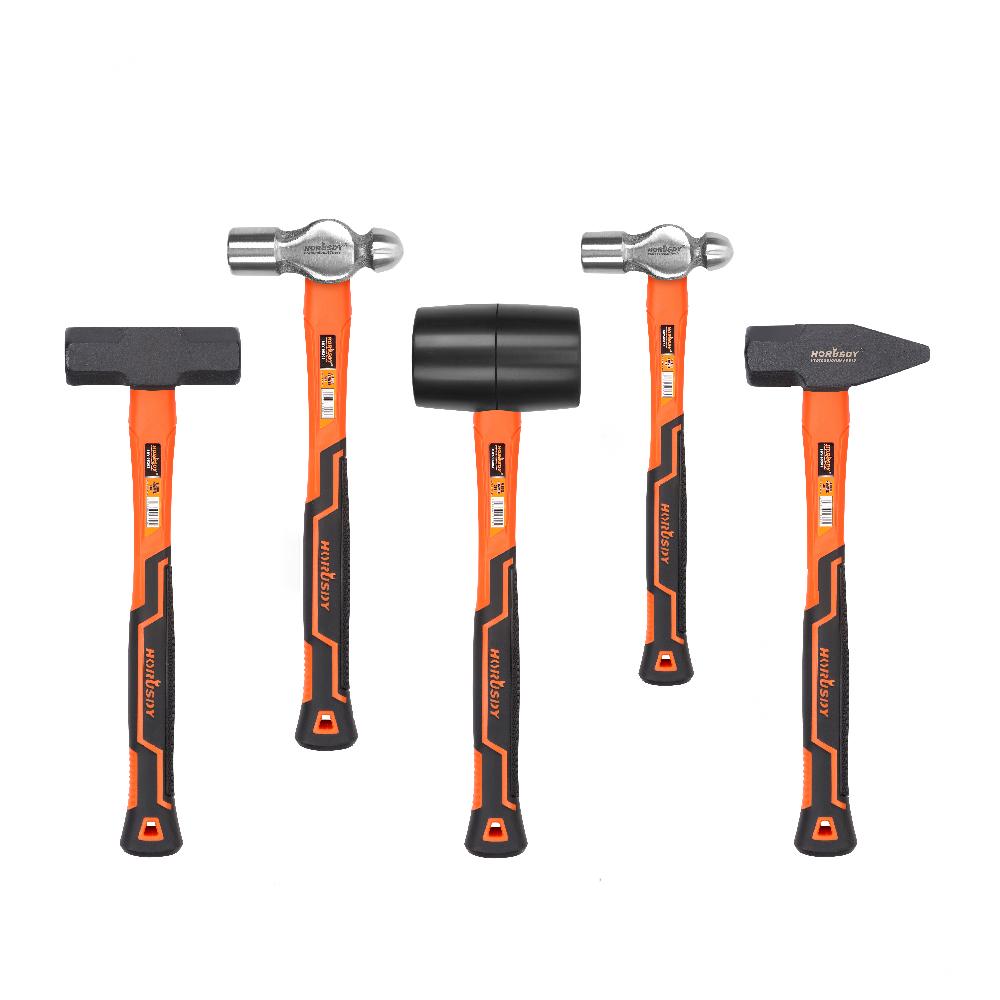 Horusdy 5Pc Hammer Set Rubber / Ball Pein Sledge Cross Mallet Tpr Grip Handle Hammers & Mallets