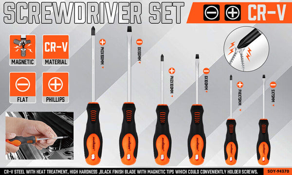 Horusdy 6Pc Magnetic Screwdriver Set Non Slip Handle Phillips Slotted Tool New Screwdrivers & Nutdrivers