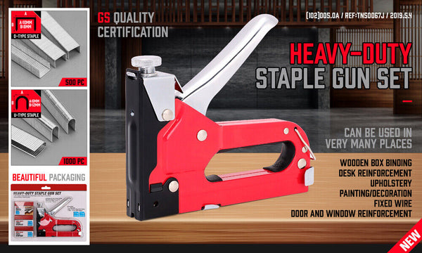 Heavy Duty Staple Gun Set 2In1 Stapler 1500Pc Staples Tacker Hand Fastener Tool