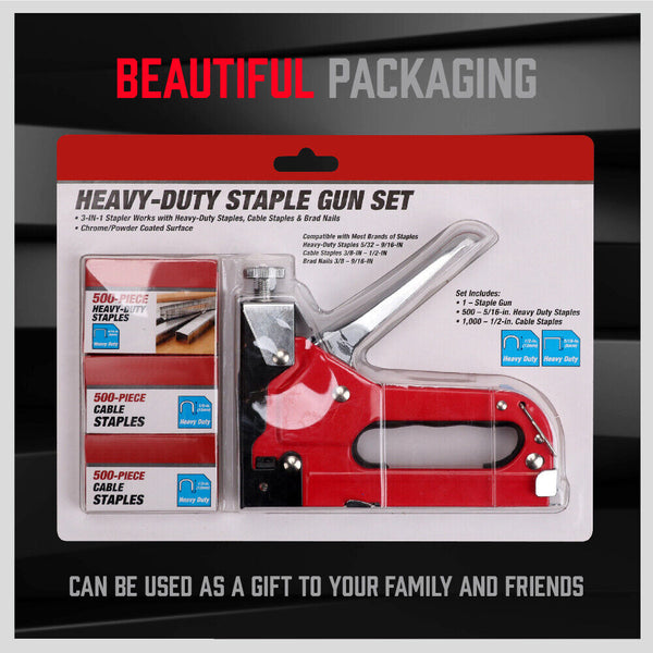 Horusdy Heavy Duty Staple Gun Set 2In1 Stapler 1500Pc Staples Tacker Hand Fastener Tool Nail & Staple Guns