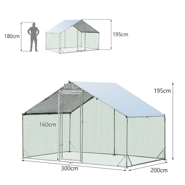 Vaka 3X2x1.95M Metal Walk In Chicken Coop Rabbit Hutch Cage Hen House Chook Au Poultry Cages