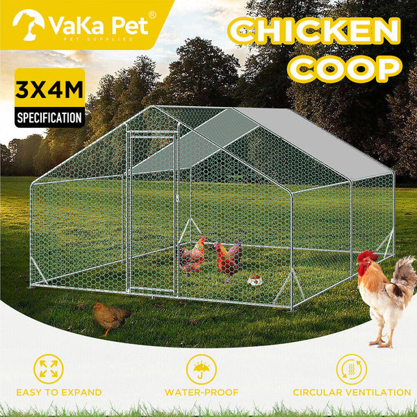 Vaka 3X4x1.95M Metal Walk In Chicken Coop Rabbit Hutch Cage Hen House Chook Au Poultry Cages