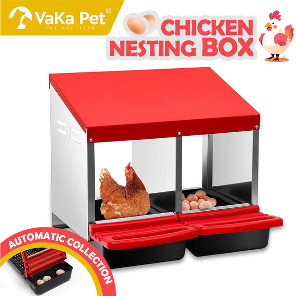 Vaka Chicken Hen Coop Hutch 2 Hole Inside Outside Roll Away Lay Egg Nesting Box Poultry Cages