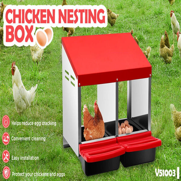 Vaka Chicken Hen Coop Hutch 2 Hole Inside Outside Roll Away Lay Egg Nesting Box Poultry Cages
