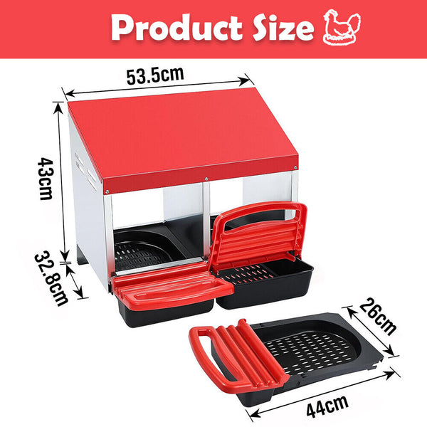 Vaka Chicken Hen Coop Hutch 2 Hole Inside Outside Roll Away Lay Egg Nesting Box Poultry Cages