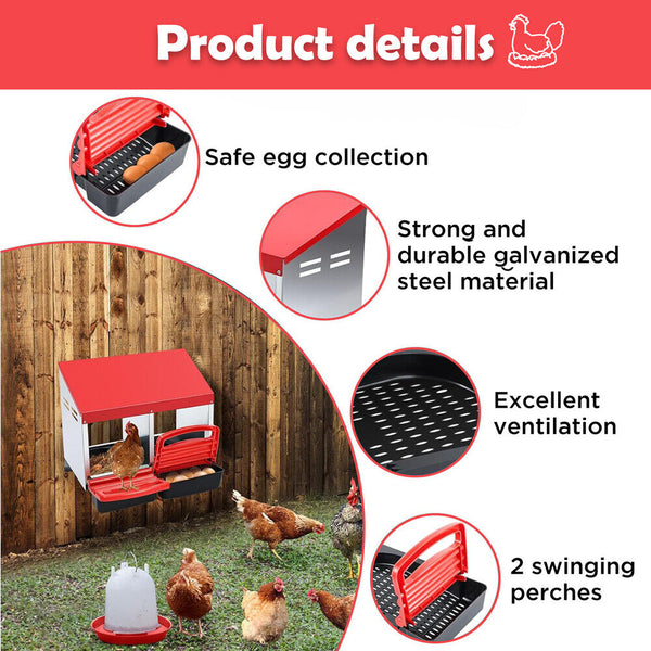Vaka Chicken Hen Coop Hutch 2 Hole Inside Outside Roll Away Lay Egg Nesting Box Poultry Cages