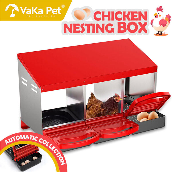 Vaka Chicken Hen Coop Hutch 3 Hole Inside Outside Roll Away Lay Egg Nesting Box Poultry Cages