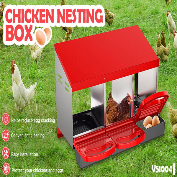 Vaka Chicken Hen Coop Hutch 3 Hole Inside Outside Roll Away Lay Egg Nesting Box Poultry Cages