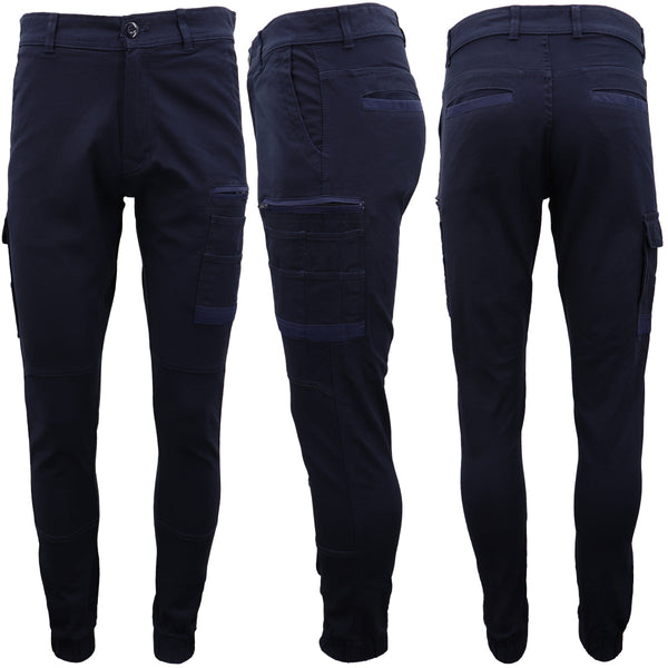 Men's Cargo Cotton Drill Work Upf 50+ 13 Pockets Tradies Workwear Trousers Navy 34 Pants