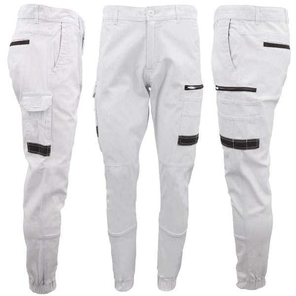 Men's Cargo Cotton Drill Work Upf 50+ 13 Pockets Tradies Workwear Trousers White 38 Pants