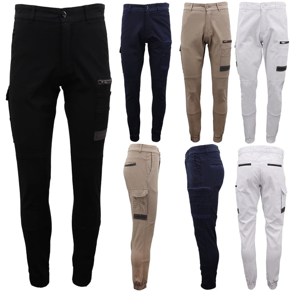 Men's Cargo Cotton Drill Work Upf 50+ 13 Pockets Tradies Workwear Trousers White 38 Pants