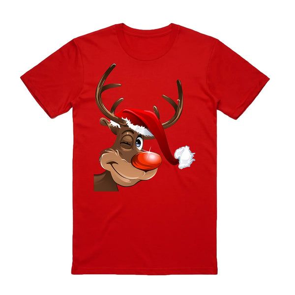 Zmart Australia 100% Cotton Christmas T Shirt Adult Unisex Tee Tops Funny Santa Party Custume Reindeer Wink (Red) T Shirts