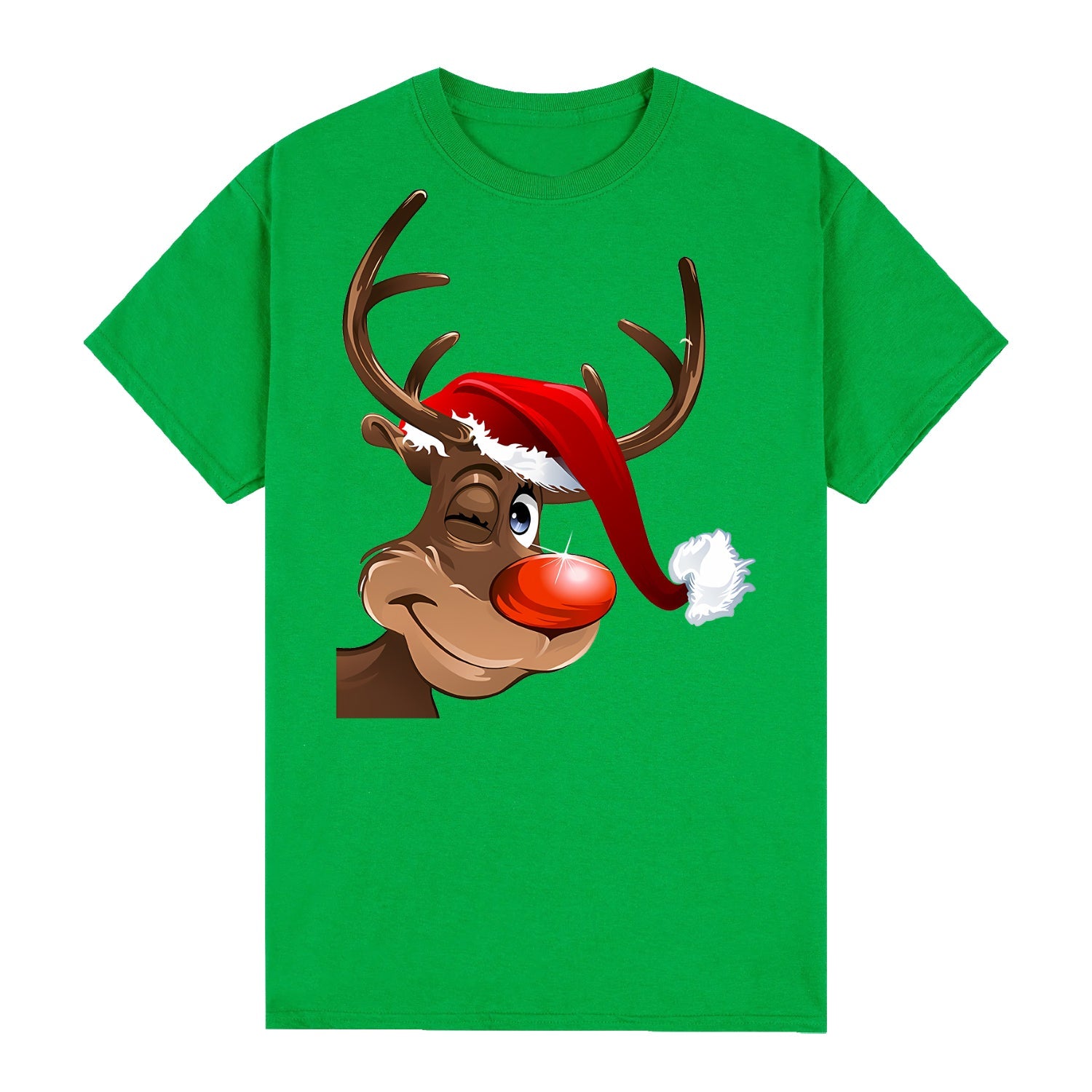T Shirts Zmart Australia 100% Cotton Christmas T Shirt Adult Unisex Tee Tops Funny Santa Party Custume Reindeer Wink (Green)
