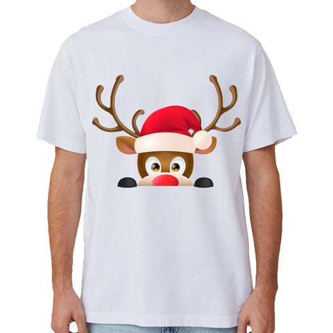 Zmart Australia 100% Cotton Christmas T Shirt Adult Unisex Tee Funny Santa Party Custume Reindeer Head (White) 2Xl Tops