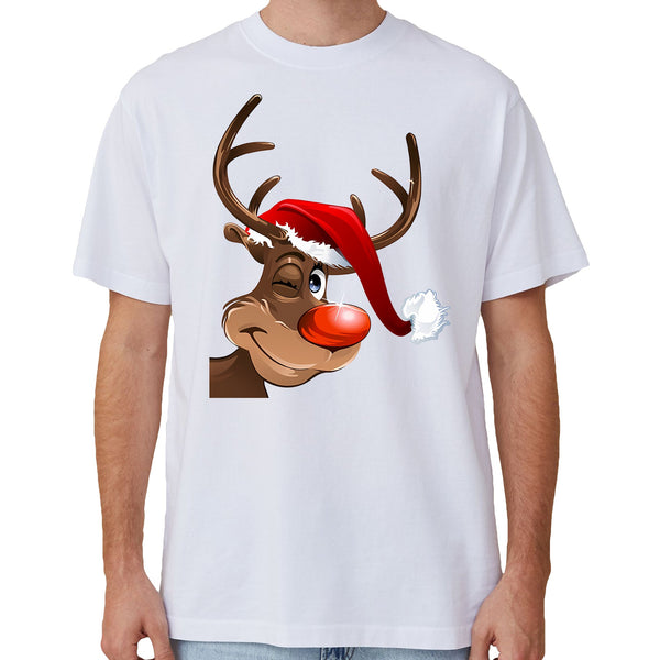 Zmart Australia 100% Cotton Christmas T Shirt Adult Unisex Tee Funny Santa Party Custume Reindeer Wink (White) 2Xl Tops