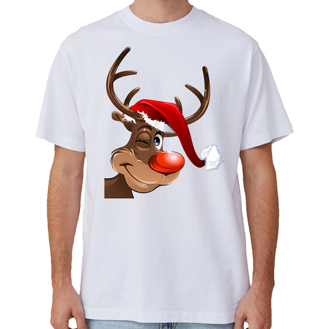 Zmart Australia 100% Cotton Christmas T Shirt Adult Unisex Tee Funny Santa Party Custume Reindeer Wink (White) 2Xl Tops