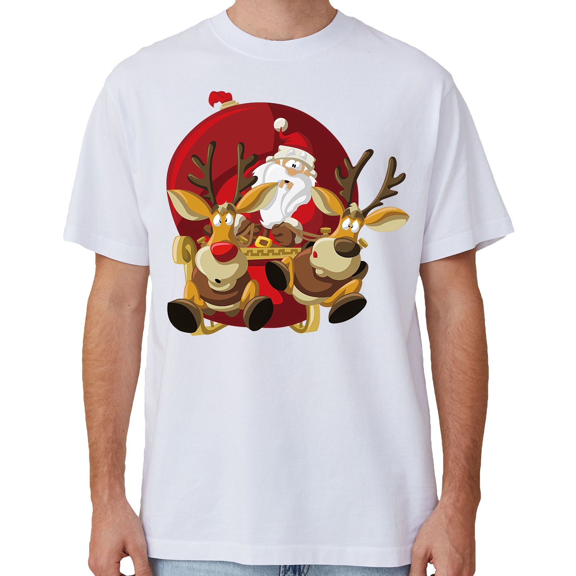 Zmart Australia 100% Cotton Christmas T Shirt Adult Unisex Tee Funny Santa Party Custume Santas Sleigh (White) 2Xl Tops