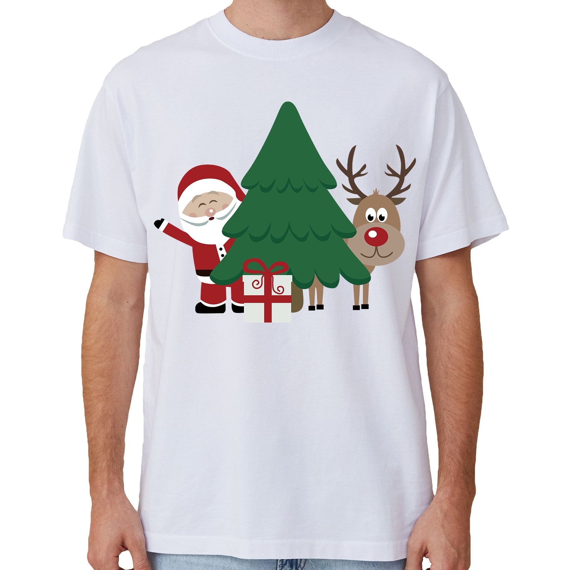 Zmart Australia 100% Cotton Christmas T Shirt Adult Unisex Tee Funny Santa Party Custume With Tree (White) 2Xl Tops