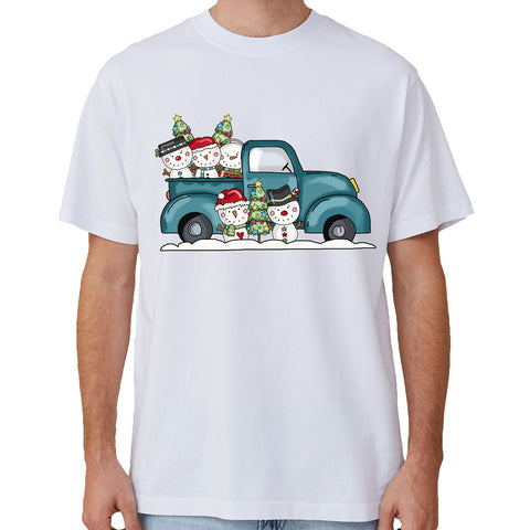 Zmart Australia 100% Cotton Christmas T Shirt Adult Unisex Tee Funny Santa Party Custume Car With Snowman (White) 2Xl Tops
