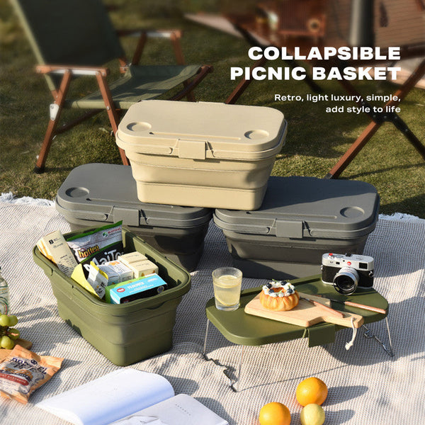 2In1 Portable Folding Picnic Basket Tour Storage Baskets Outdoor With Lid