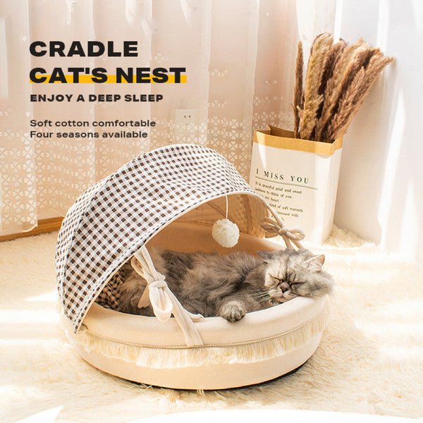 Pet Cat Calming Bed Cuddle Soft Warm Plush Cave Sleeping Nest Tent House