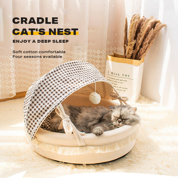 Ehc Pet Cat Calming Bed Cuddle Soft Warm Plush Cave Sleeping Nest Tent House Pet Beds