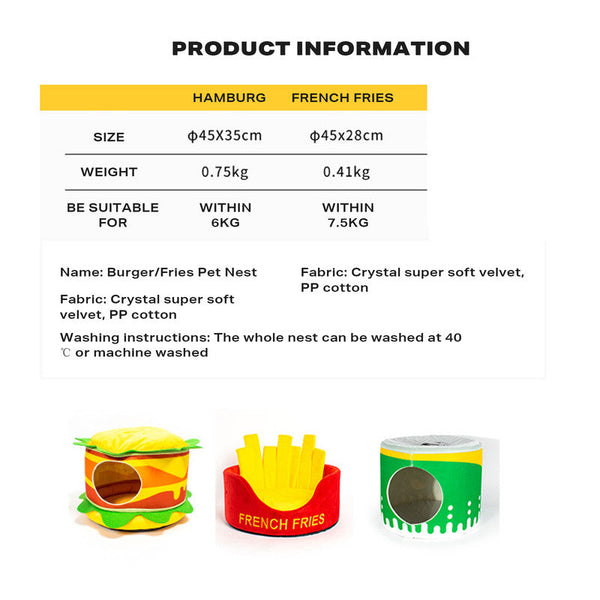 Ehc Washable Fries Pet Dog Cat Ded Calming Bed Warm Soft Pet Beds