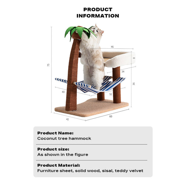 Wood Coconut Tree Hammock Cat Bed Dog Scratching Post Toy Pet Nest