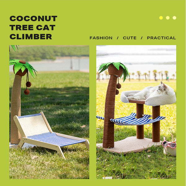 Wood Coconut Tree Lounge Chair Cat Bed Dog Scratching Post Toy Pet Nest