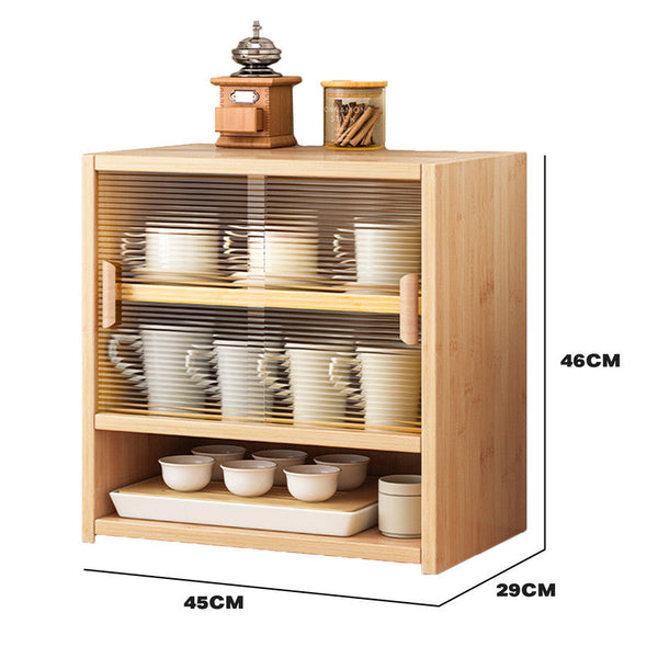 Ehc Bamboo Dustproof Cup Storage Cabinet With Sliding Acrylic Door Cabinets & Cupboards