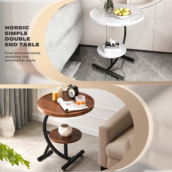 2 Tier End Table Sofa Side Round Nightstand With Sturdy Metal Frame
