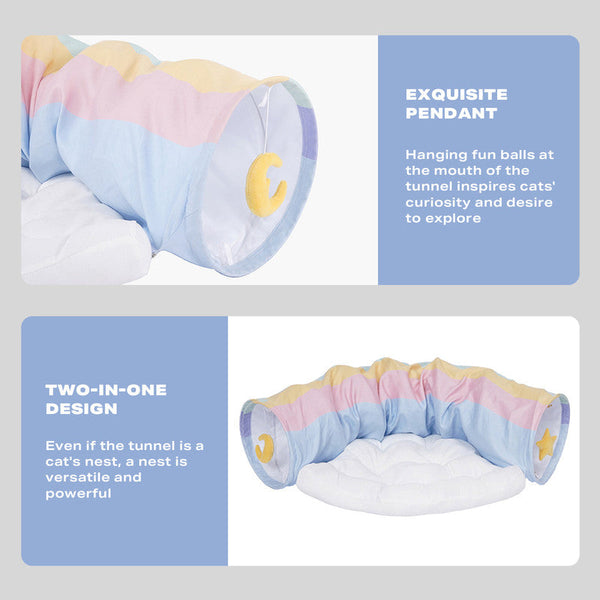 Zeze Cat Tunnel Sleep Bed 2 In 1 Collapsible Tubes Toys With Removable Mat Pet Beds