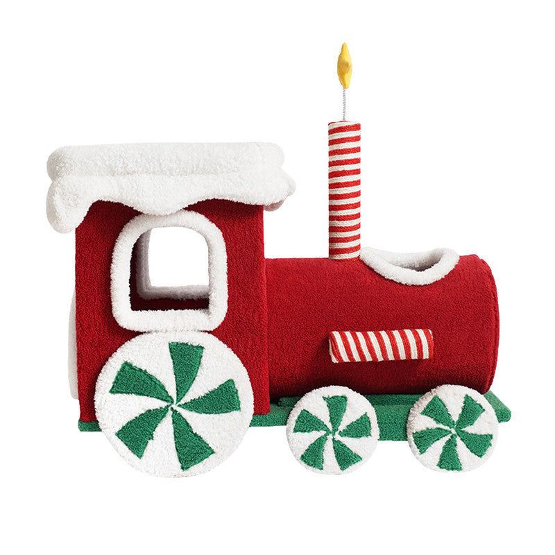 Zeze Christmas Gift Train Cat Tree Nest Integrated Toy Scratching Post Furniture & Scratchers