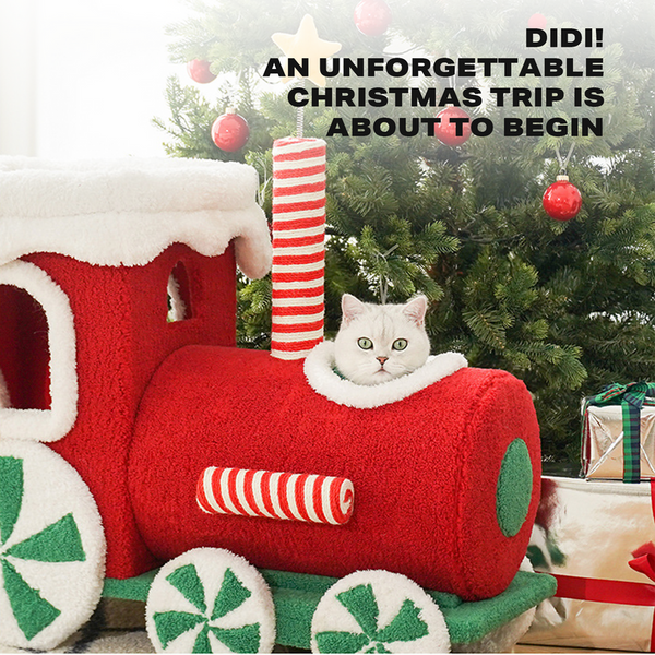 Zeze Christmas Gift Train Cat Tree Nest Integrated Toy Scratching Post Furniture & Scratchers