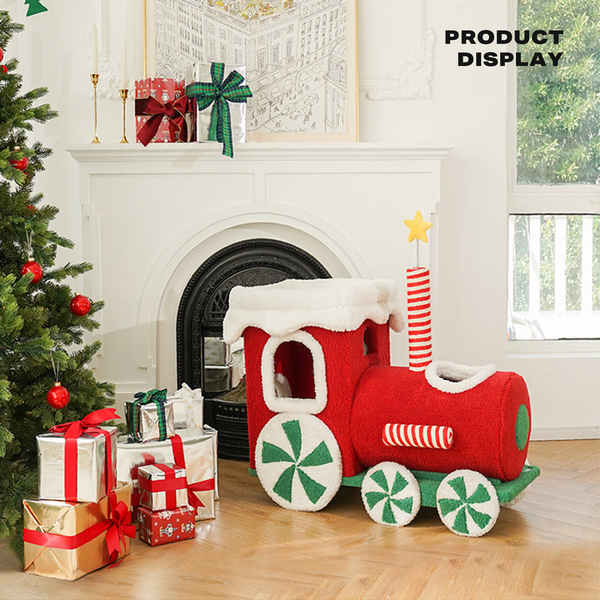 Zeze Christmas Gift Train Cat Tree Nest Integrated Toy Scratching Post Furniture & Scratchers