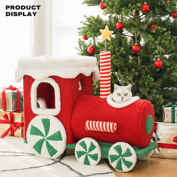 Zeze Christmas Gift Train Cat Tree Nest Integrated Toy Scratching Post Furniture & Scratchers