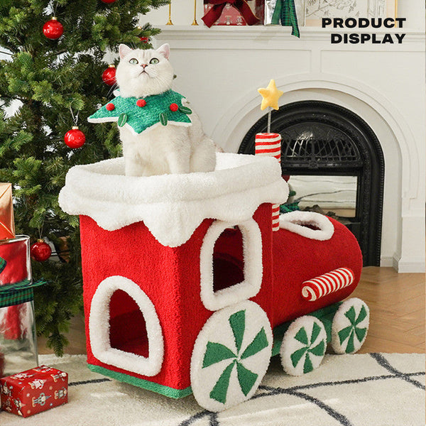 Christmas Gift Train Cat Tree Nest Integrated Toy Scratching Post