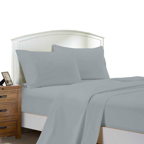 Fabric Fantastic 1000Tc Queen Size Bed Soft Flat & Fitted Sheet Set Silver Sheets