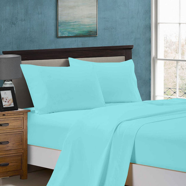 Fabric Fantastic 1000Tc Queen Size Bed Soft Flat & Fitted Sheet Set Aqua Sheets