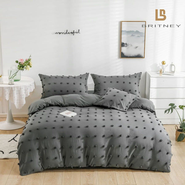 Fabric Fantastic Tufted Dot Grey Duvet Quilt Cover Set Quilt Covers