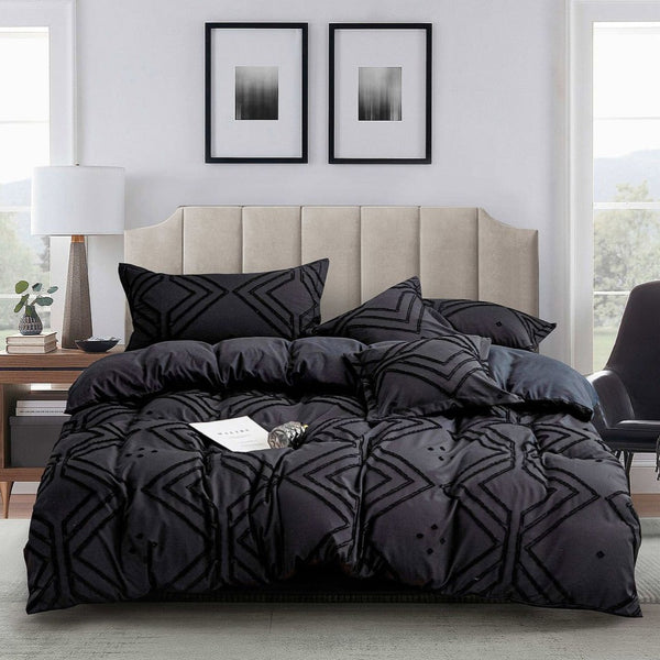 Fabric Fantastic Tufted Textured Black Duvet Quilt Cover Set Quilt Covers