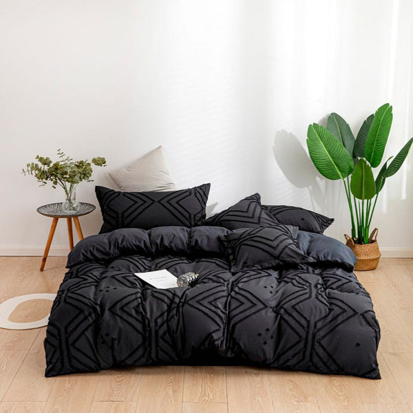 Fabric Fantastic Tufted Textured Black Duvet Quilt Cover Set Quilt Covers