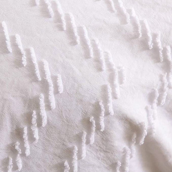 Tufted Boho Wave Jacquard White Duvet Quilt Cover Set