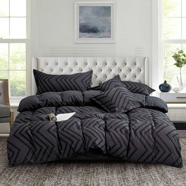 Fabric Fantastic Tufted Boho Wave Black Duvet Quilt Cover Set Quilt Covers