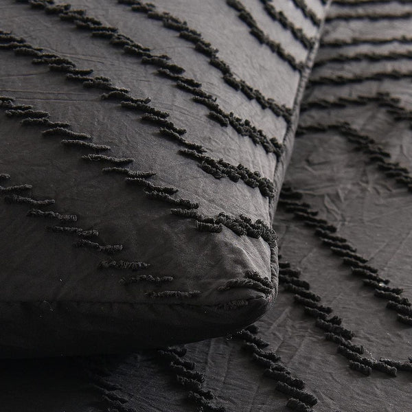 Tufted Boho Wave Jacquard Black Duvet Quilt Cover Set