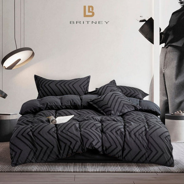 Fabric Fantastic Tufted Boho Wave Black Duvet Quilt Cover Set Quilt Covers