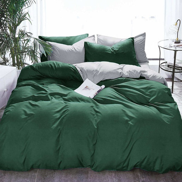 1000Tc Reversible King Size Green And Grey Duvet Quilt Cover Set