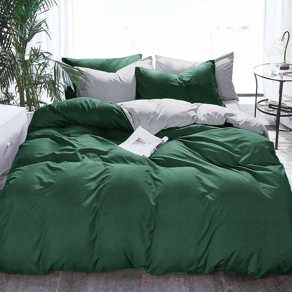 Fabric Fantastic 1000Tc Reversible King Size Green And Grey Duvet Quilt Cover Set Quilt Covers